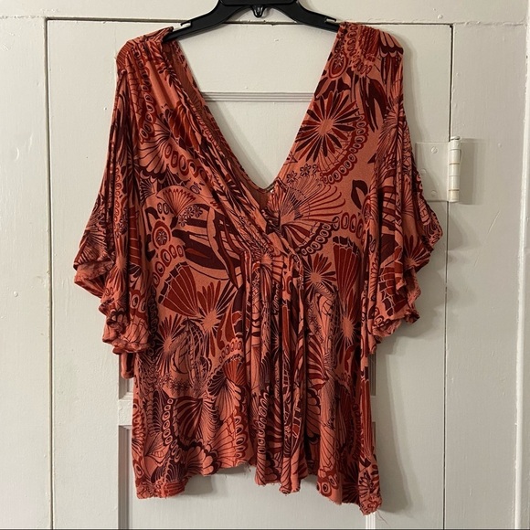 Free People Coral Combo Amour Pullover Cold Shoulder Top - Picture 15 of 16